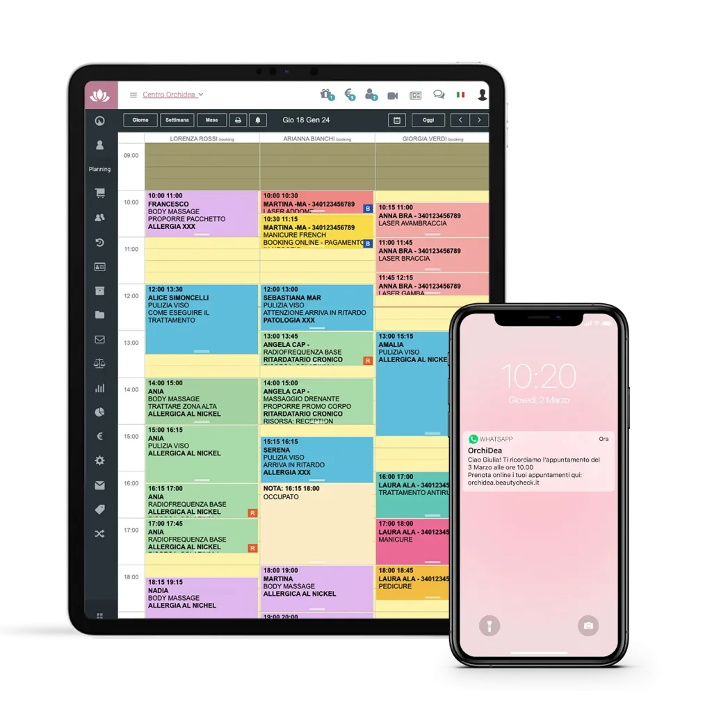 planning e reminder appuntamento whatsapp